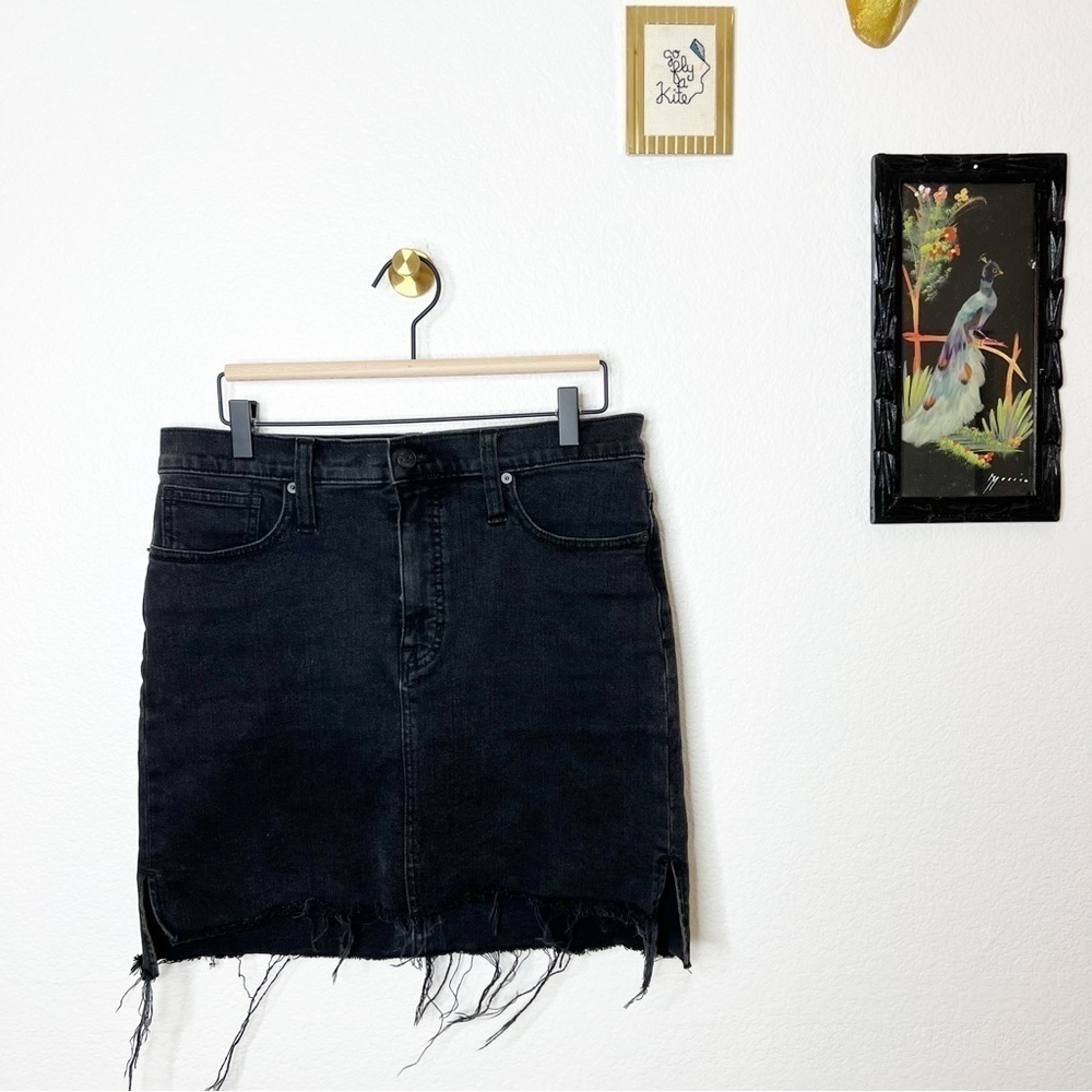 Madewell Black Stretch Denim Mini Skirt Step Hem 28